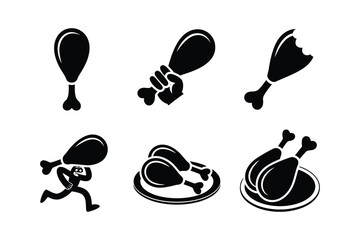 Black chicken legs and running character food silhouette