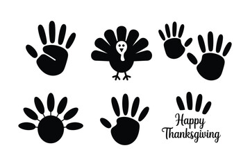 Fototapeta premium Black handprint turkey and text silhouette thanksgiving