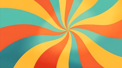 Retro Sunshine Starburst Background | Wavy Spiral Rays in Modern Colors | Flat Vector Design