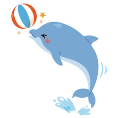 ボール遊びをするイルカのイラスト