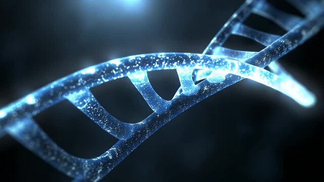 DNA double helix, abstract, glowing blue