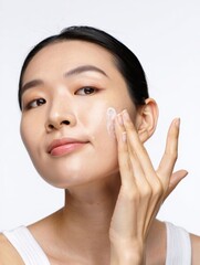 Young Woman Applying Skincare Routine Product
