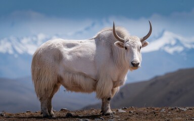 Majestic White Yak Against Mountainous Landscape