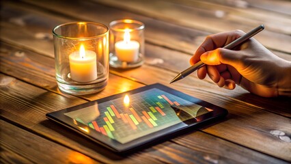 Obraz premium Candlelight Data Analysis Evening Work Concept