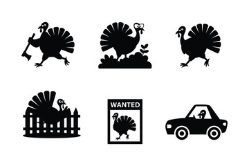 Turkeys in various humorous situations silhouette glasses