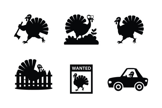 Turkeys in various humorous situations silhouette glasses