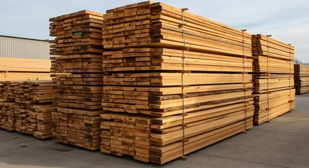 Stacked lumber in outdoor storage