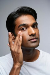 Man Applying Skincare Product on Face