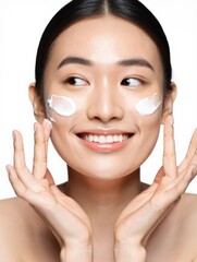 Bright Smiling Woman with Face Cream