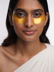 Elegant Portrait of Woman with Golden Eye Patches
