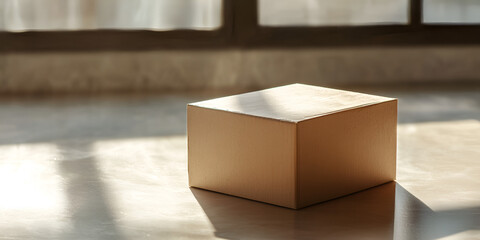 Cardboard Shipping Box in Sunlit Minimalist Room