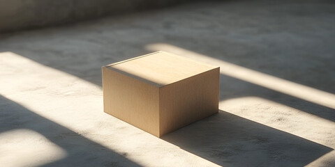 Cardboard Shipping Box in Sunlit Minimalist Room