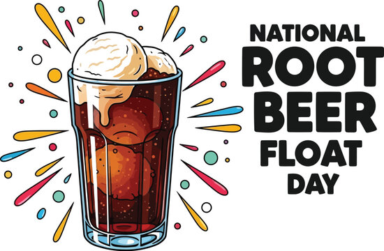 Vector art of a delicious root beer float with ice cream celebrates national root beer float day, isolated on white background
