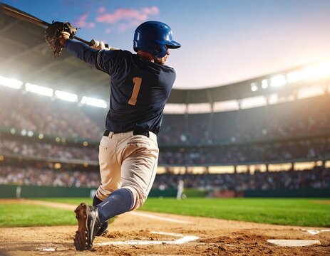Baseball player hitting a ball