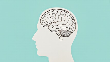 Human head silhouette with detailed brain illustration on blue background for medical concept
