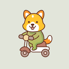 Funy Adorable Cartoon Puppy Riding a Toy Scooter Vector Illustration