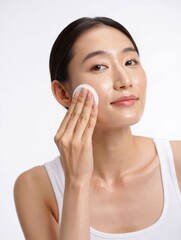 Skincare Routine with Cotton Pad Application