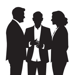Black Silhouette Vector of Three Friends Standing and Chatting in Friendly Social Communication Scene on White Background Full Ultra HD