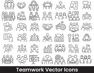 Collection of Corporate Meeting, Teamwork, and Partnership Outline Icons