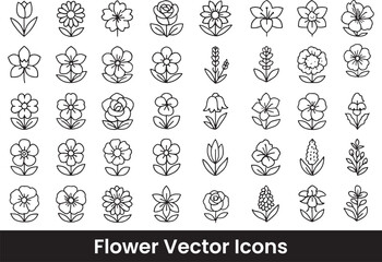 Collection of Simple Botanical, Floral, and Flower Outline Icons