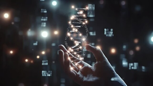 DNA double helix held in a hand