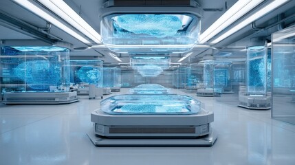 Fototapeta premium High-Tech Laboratory with Cryo Pods and Digital Panels