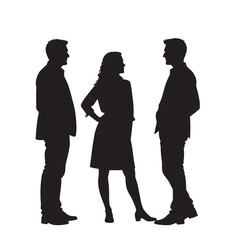 Black Silhouette Vector of Three Friends Standing and Chatting in Friendly Social Communication Scene on White Background Full Ultra HD