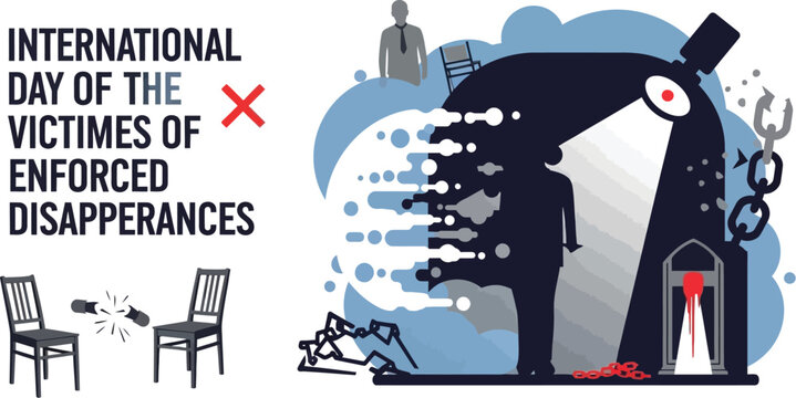 Vector art of a somber illustration commemorates the international day of the victims of enforced disappearances, raising awareness for human rights and justice - Powered by Adobe