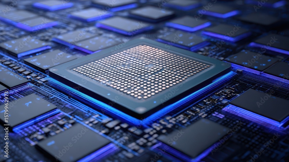 Poster close-up view of a central processing unit on a circuit board.