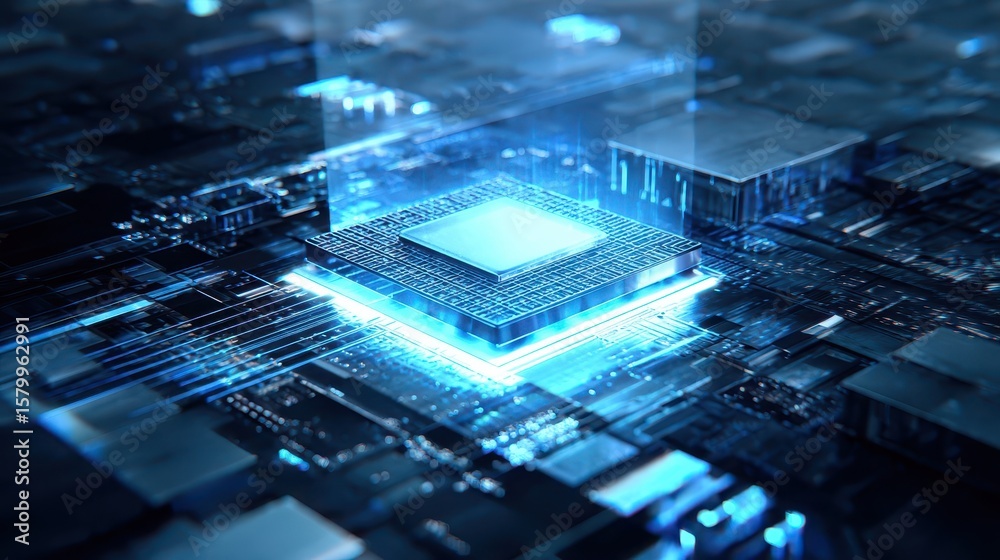 Aufkleber Close-up view of a central processing unit embedded in a circuit board.