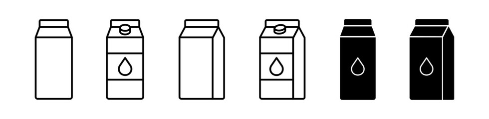 Carton packaging for liquid icon set. Milk and juice box. Vector illustration. 