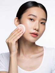 Woman Applying Makeup with Precision Tool