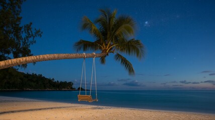 Obraz premium Tropical beach swing under starry night sky