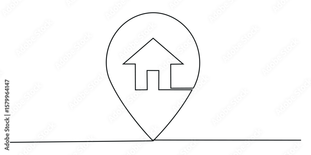 Fototapete  Location icon concept one line drawing. Continuous line draw design graphic vector, Continuous line drawing of Home location map isolated on white background.