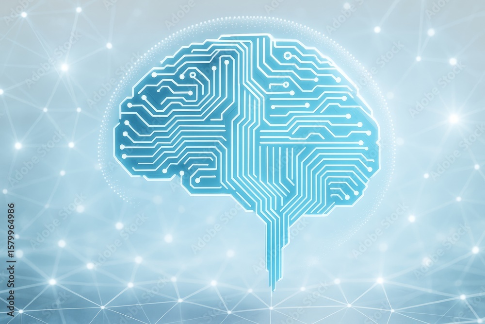 Poster futuristic digital brain with circuit pattern symbolizing artificial intelligence on light technolog