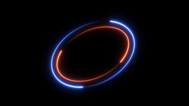 Futuristic Neon Ring Loop, Glowing Circular Light Animation in Blue and Orange, Tech Background Effect, 4K Video Element