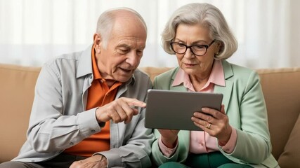Senior couple using a tablet together at home, enjoying their time and connection - Powered by Adobe