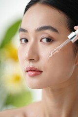 Fototapeta premium Woman Applying Serum for Glowing Skin