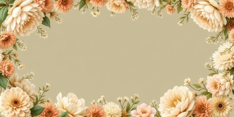 Delicate Peach and Green Floral Frame for Invitations
