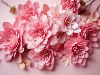 Delicate Pink Paper Flowers on Pastel Background