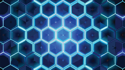 A digital rendering of a hexagonal honeycomb pattern with a futuristic, technological aesthetic