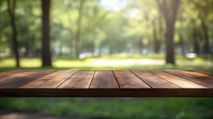 Empty Wooden Table Shows the Beauty Of the Green Background in Nature