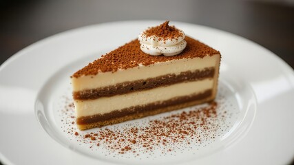 Delicate Tiramisu Slice on White Plate