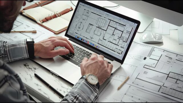 Architect bridges traditional drafting and digital modeling to craft precise room layouts in a creative workspace