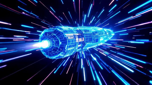 Abstract digital technology background with glowing binary code and futuristic blue fractal patterns technology components 4k video