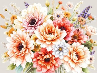 Digital Watercolor Flower Illustrations - Large Set, Manual Design