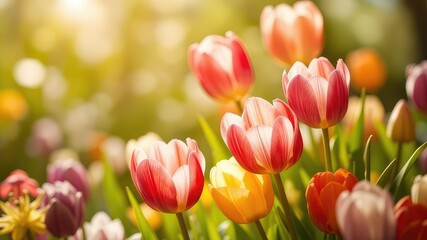 Dutch Tulips in a Spring Garden Setting, Natural Beauty