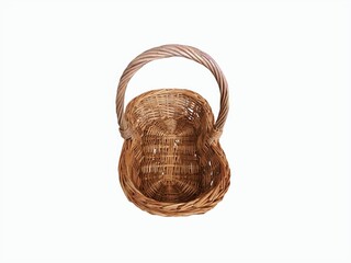 The white background in the picture is a light brown rattan basket with a woven handle in the middle. The woven edge pattern is thick and beautiful. It is used in the household and is conveni