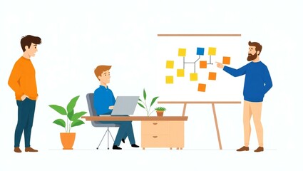 Fototapeta premium Team collaboration and brainstorming session with sticky notes on whiteboard
