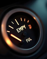 Fuel Gauge Macro from Empty to Full with Bokeh Background and Nozzle Click-Off Detail